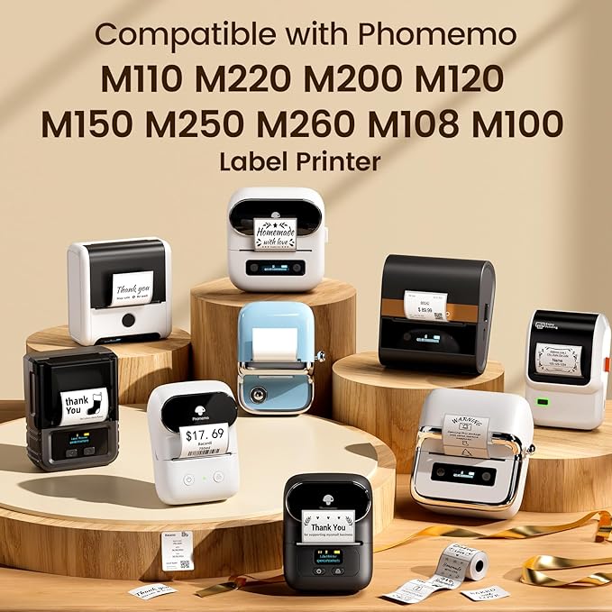 M110 Label Printer Paper, White Self-Adhesive Thermal Paper, Phomemo Label Compatible with M110 M120 M200 M220 M221 M150 M250 M260 M108 M100 Label Printer, 1.96"x1.18" (50x30mm), 230 Labels/Roll