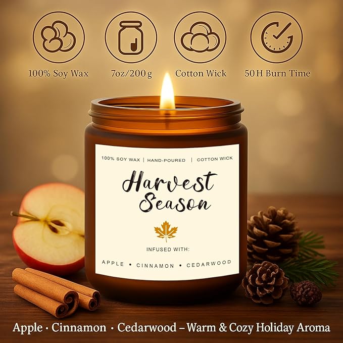 Candles for Home Scented – Cinnamon Pumpkin, Apple Vanilla, Orange Jasmine Coconut, Cedarwood Spice – Long Lasting Soy Candles Set for Home, Birthday & Valentine's Day Gifts for Women