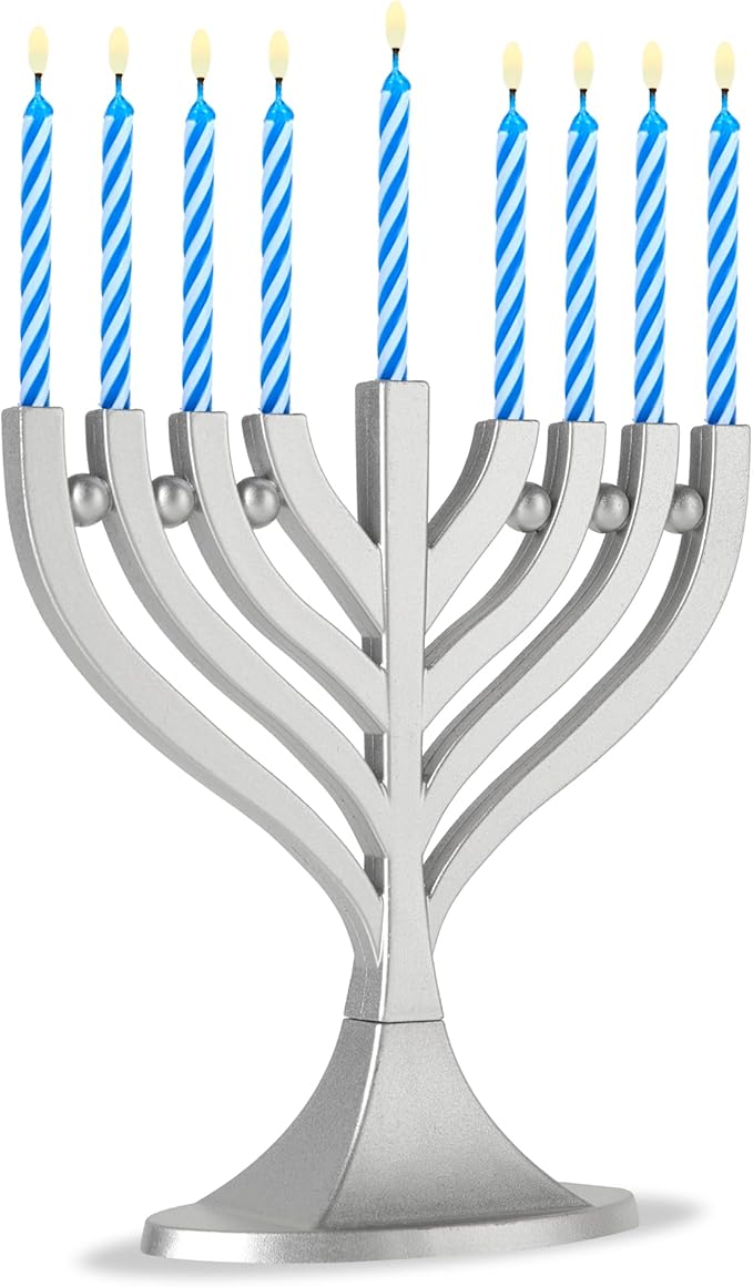 Zion Judaica Blue and Silver Set of 2 Mini Menorahs with 44 Birthday Candles Small Travel Minorah w/Chanukah Candles On-The-Go Hanukkiah Compact Hanukkah Candle Holder Menurah Chanuka Gifts Chanukiah