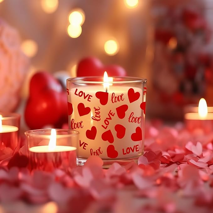 Ziliny 10 Pcs Love Valentine Glass Candle Jars Empty Containers Bulk 7 oz Glass Jars with Cork Lids Tins for Valentine Holiday Candle Making Storing Biscuits Tea Party Favors