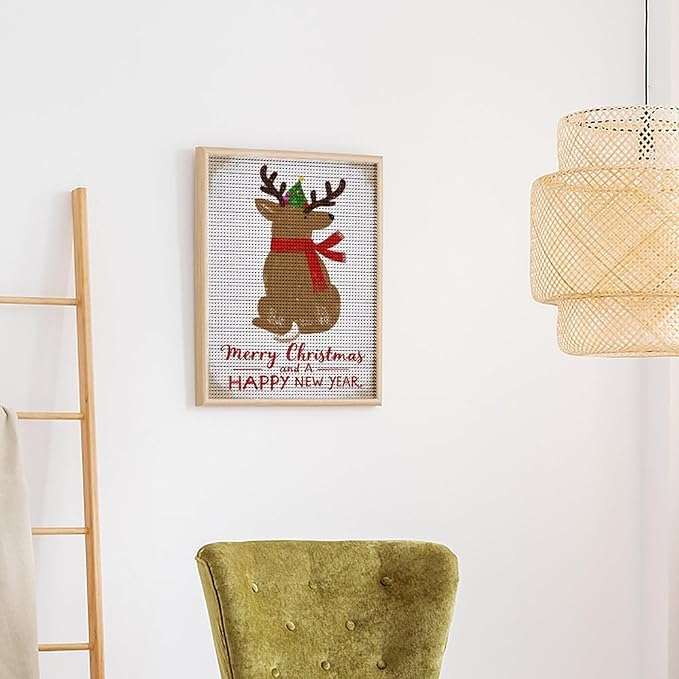 Diamond Painting Kits for Adults - Merry Christmas And Happy New Year Red Antlers & Scarf Painting DIY 5D Full Drill Diamond Dots Paintings with Diamonds Gem Art And Crafts Home Decor 16"x20"