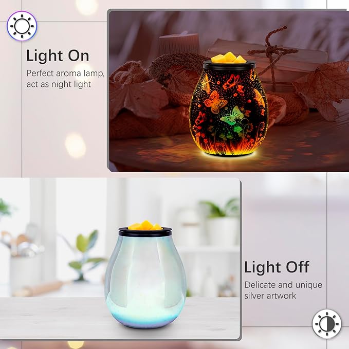 EQUSUPRO Wax Melt Warmer Wax Melter Wax Burner for Scented Wax Melts Electric Fragrance Warmer for Wax Cubes & Tarts, Vivid 3D Design 7 Colors LED Light Gift & Decor for Home Office (3D Butterfly)