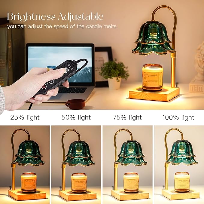 Candeldo Candle Warmer Lamp with Timer: Flower Candle Warmer with 2 Bulbs Green Height Adjustable Candle Warming Lamps Home Bedroom Decor Birthday Gift for Women