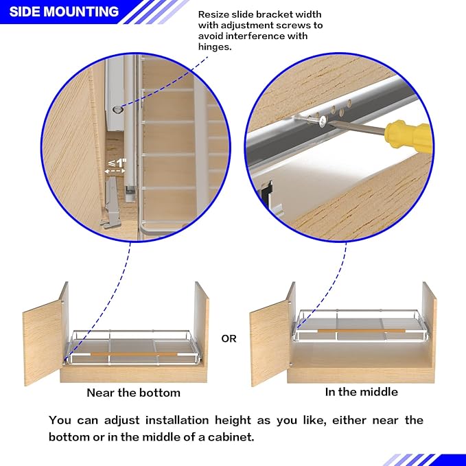 Pull Out Drawer Cabinet Organizer, Expandable Slide Out Storage Shelves - Heavy Duty, Durable and Smooth Slide-Out, 17" x 28" Wide x 22.5" Deep, 2 Pack