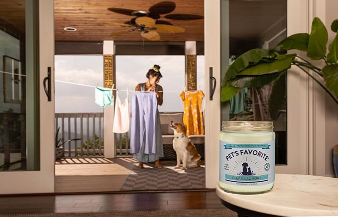 Pet's Favorite Plant Based Odor Candle for Home, Clean Burning Pet Friendly Air Freshener Candle with a Natural Fiber Wick and 70 Hour Burn Time, Fresh Laundry
