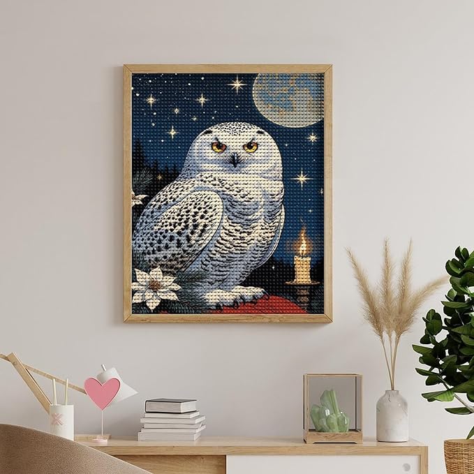 KIVJMSIDJA 5D Diamond Art Kits for Adults Snowy Owl & Candle Glow - Winter Night Scene Full Drill DIY Diamond Art for Home Wall Decor 16"x20"