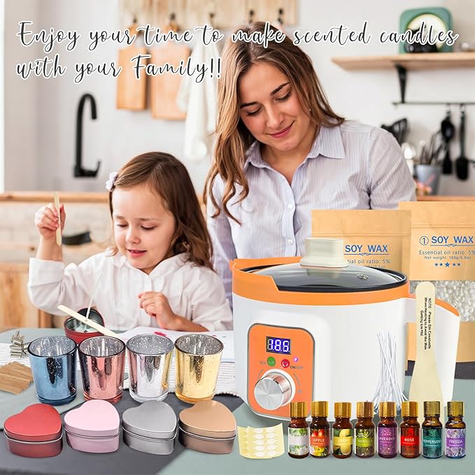 Ksedcon Digital Candle Making Kit with Wax Melting Pot, DIY Wax Melts Set with 12 Heart-Shaped Candle Jars, Full Scented Candle Maker for Adults
