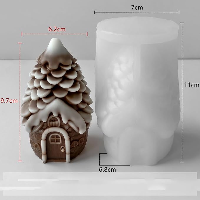 Pinecone House Christmas Cylinder Candle & Resin Mold - Resin Casting Silicone Molds for Home Decor & Candle Making Wave Spiral Mold