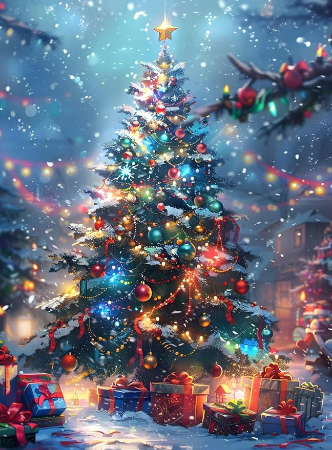 QZOTRXI Christmas Diamond Painting Kits for Adults,5D Christmas Tree Oil Painting Diamond Art Kits for Beginners,DIY Full Drill Round Diamond Gem Art Kits for Home Wall Decor 12x16 Inch