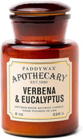 Paddywax Artisan Apothecary Scented Candle with Lid in Reusable Glass Jar, Clean-Burn Soy Candle with Approx. 54 Hour Burn Time, Verbena & Eucalyptus, 8 oz.