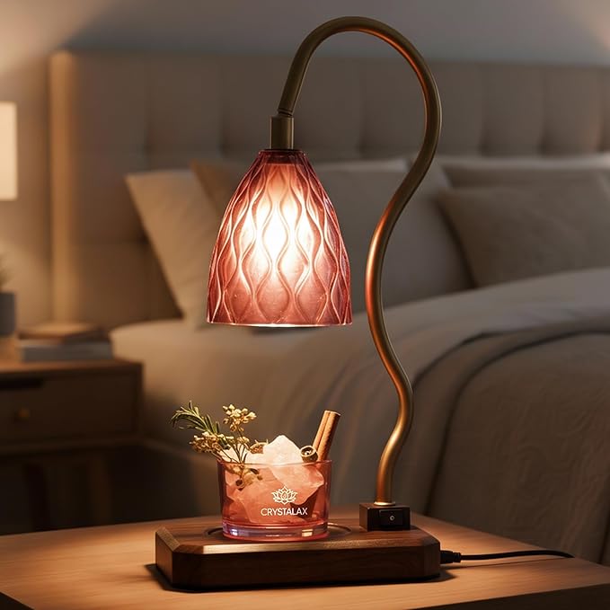 CRYSTALAX Candle Warmer Lamp + Crystal Warmer with Real Crystals, Dual Lighting (Top Candle Warmer + Crystal Glow), 2 Bulbs, Timer, Dimmable Touch Control, Luxury Gift Packaging
