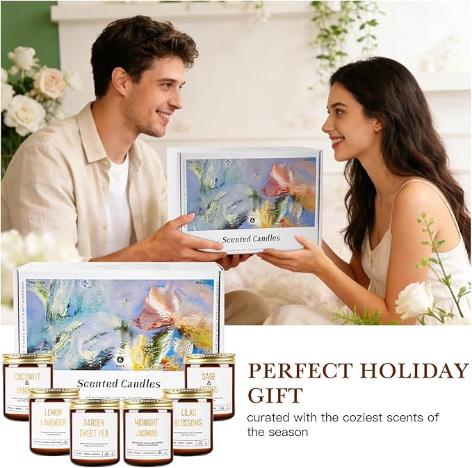 Candles for Home Scented - 42oz Soy Wax Candles Non Toxic, Spring Scented Candles with Lavender, Coconut, Jasmine, Sage, Lilac Blossoms, Sweet Pea - Candle Gift Set for Women, Galentines & Birthday