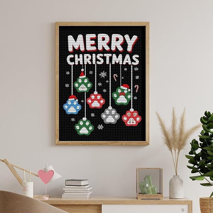 AIVKIEJK Diamond Painting Kits for Adults - Merry Christmas Paw Painting DIY 5D Full Drill Diamond Dots Paintings with Diamonds Gem Art and Crafts Home Decor 12"x16"