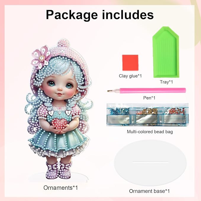 antor 5D Cute Diamond Art Painting Tabletop Ornament Kit, Acrylic DIY Diamond Art Desktop Ornaments Doll Figurine, Special Shaped Crystal Diamond Painting Table Top Home Office Decor