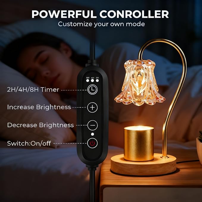 Candle Warmer Lamp with Timer 2 Bulbs Light Dimmable Electric Candle Warmer Flower Shape for Bedroom Home Decor, Wax Melt Warmer for Scented Wax, Birthday Housewarming for Her Him
