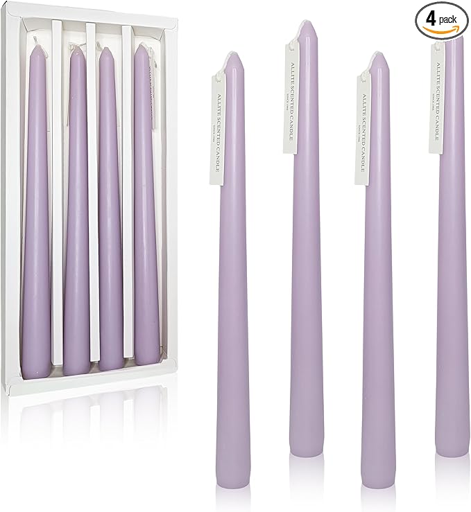 Dripless Handmade Purple Taper Candlesticks Lavender Scented Long Lasting Burn Smokeless Aromatherapy Candles 10 Inch Elegant Tall Candles for Home Décor Women's Gift