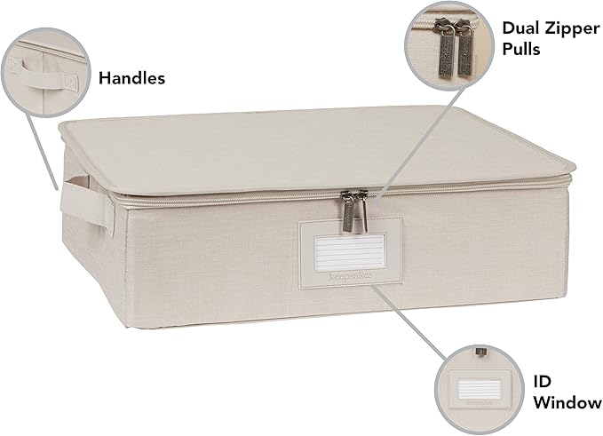 Covermates Keepsakes Zip-Top Storage Box Set, 3 Pack Heavy Duty Polyester Organizer Bins, Stackable Design, ID Window, Reinforced Handles, Closet Home Storage, Beige Heather
