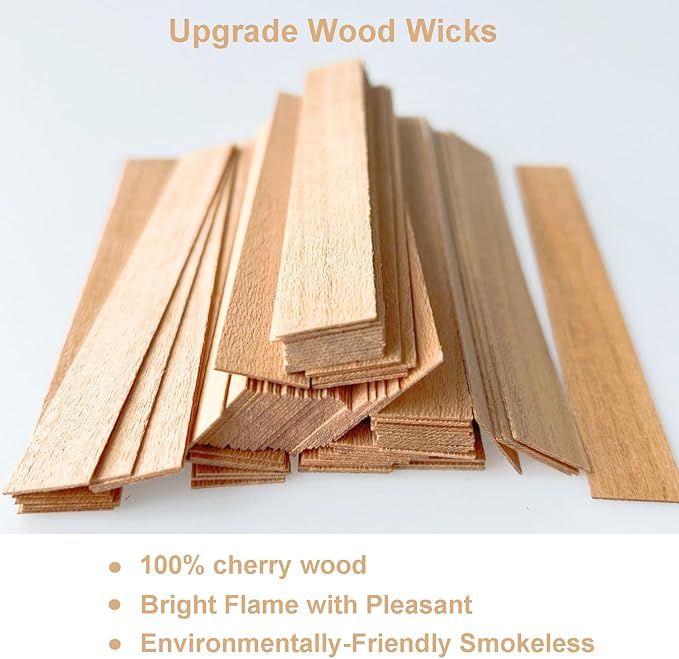 230 PCS Wooden Candle Wicks for Candle Making 0.5mm Natural Candle Wood Wicks Wick Stickers Wick Clips Candle Cores kit for DIY Candle Making Craft