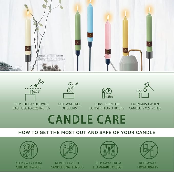 Sage Green Taper Candle 9 Inch Long Candlesticks Unscented Dripless Tapered Candle Set for Home Decor Wedding Party Dinner Candles, 4 Pack