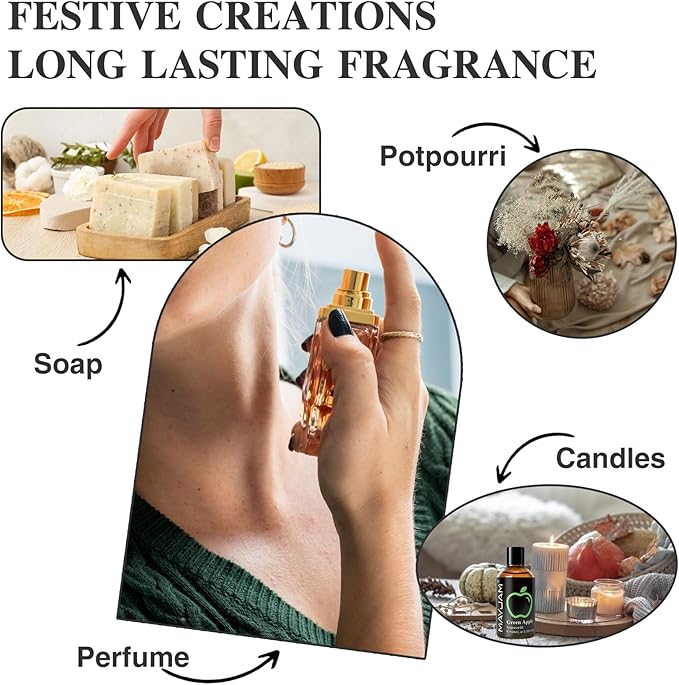 MAYJAM 3.38FL.OZ Green Apple Fragrance Oils with Glass Dropper, 100ML Essential Oils for Diffusers for Home, Long Lasting Scented Oils for Diffusers Soap Candle Making