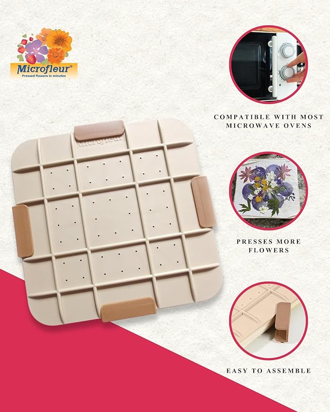 Microfleur Flower Preservation Press Kit, Portable Quick & Easy for Pressed Flowers, Craft Flower Press Kit, Pressing Dry Bouquet & Leaf, Washable Cloth for Lasting Color Fits Most Microwave, 9" 23 cm