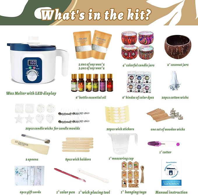 Handnatur Digital Candle Making Kit for Adults with Wax Melting Pot, 6 Candle Jars & Tealight Cups, DIY Wax Melts Kit for Beginners & Pros