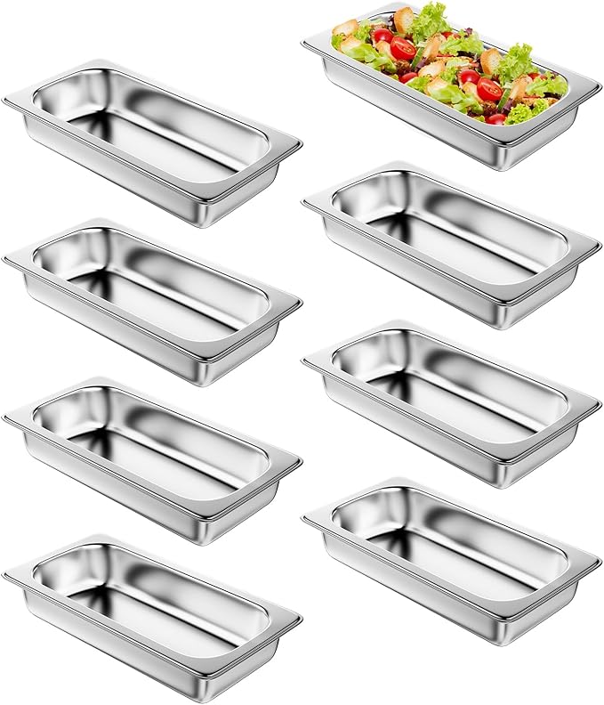 Steam Table Pan Hotel Pans: 1/3 Size 8 Pack 2.5 Inch Deep Stainless Steel Hotel Pan for Food - Commercial Catering Pan for Hotel Restaurant Buffet Party Supplies