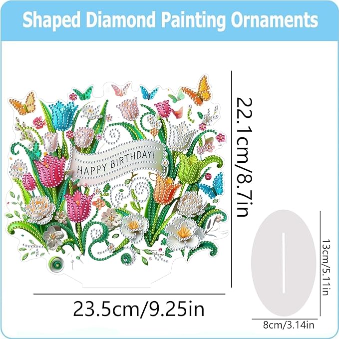 ARTopet DIY Diamond Desktop Ornament PET Irregular Shape Special Shaped Crystal Double Sided Pattern Single Sided Diamond Art Painting Tabletop Home Ornaments Decor-Birthday Flower