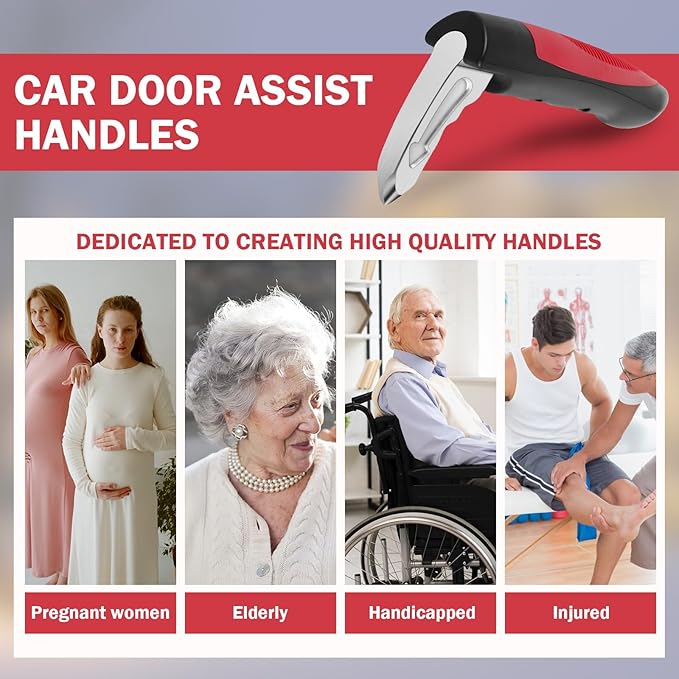 Car Cane Door Handle for Elderly, 2 in 1 Multifunction Vehicle Support Handles, 2Pcs Portable Car Door Assist Handle, Automotive Car Handle Assist for Elderly(red)