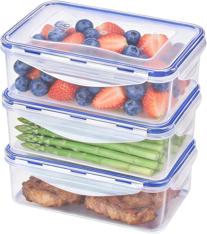 KIGI Food Storage Containers, 4 Sided Locking Lids, Airtight, Leak-Proof & Stackable, Ideal for Meal Prep, Lunch & Leftovers, Microwave & Dishwasher Safe, BPA-Free Plastic, 38 oz, 4.8 Cup, 6 Piece Set