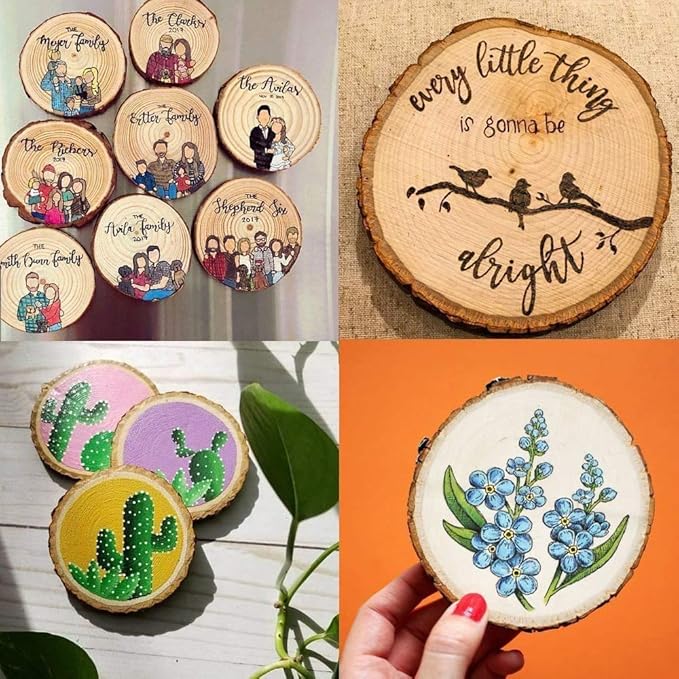 Unfinished Natural with Tree Bark Wood Slices 30 Pcs 2.4"-2.8" inch Disc Coasters Wood Coaster Pieces Craft Wood kit Circles Crafts Christmas Ornaments DIY Crafts with Bark for Crafts Rustic Wedding