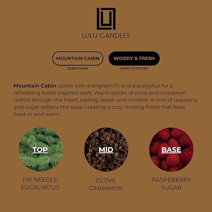 Lulu Candles | Mountain Cabin | Smells Like Outdoors & Pine | Luxury Scented Soy Jar Candle | Hand Poured in The USA | Highly Scented Long Lasting (9 Oz.)