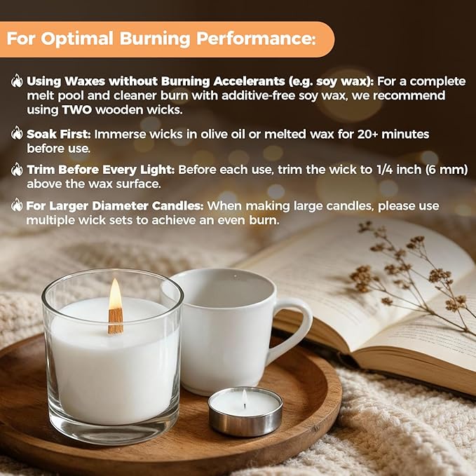 100 Pcs Wood Wicks, Thicken Wooden Candle Wicks for Candle Making, Smokeless Wood Wick Candles That Crackle, DIY Candle Making Supplies for Soy Wax, Bees Wax, Coconut Wax with Metal Base (50 Sets)