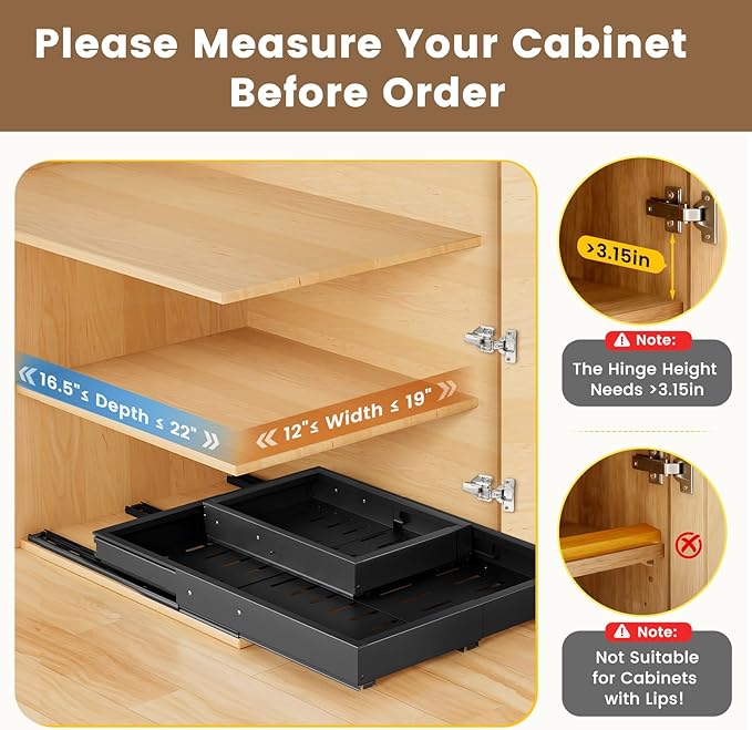 Upgrade 2 Pack Pull Out Cabinet Organizer, Expandable Width (11.4"-18.9") Depth (16.3"-21.7") Pull out Drawers for Cabinets with 3 Rails, No Drill Adhesive Film or Nail Slide out Drawers for Kitchen
