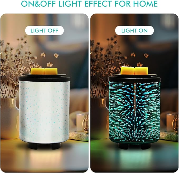 Electric Wax Melt Warmer with Timer (2/4/8H), 7-Color Changing LED Night Light, Removable Silicone Dish, PTC Safe Heating - 3D Glass Design for Home, Office Décor, Gifts for Mom
