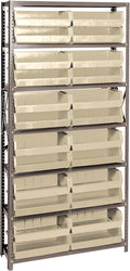Quantum Storage Systems QSBU-245IV Solid Heavy Duty 7 Shelves 24 Ultra Stack & Hang Ivory Bins 75" H x 36" W x 12" D