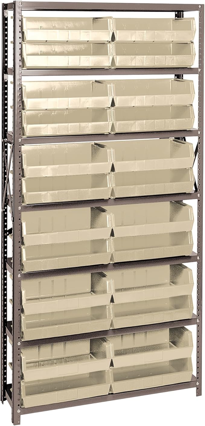 Quantum Storage Systems QSBU-245IV Solid Heavy Duty 7 Shelves 24 Ultra Stack & Hang Ivory Bins 75" H x 36" W x 12" D