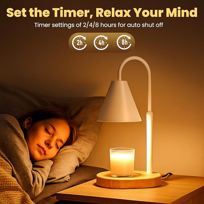 Candle Warmer Lamp with Timer & Dimmable Light – Adjustable Height Candle Melter for Jar Candles – Cozy Home Décor, Christmas, Birthday & Housewarming Gift Ideas for Women, Mom, Sisters, and Friends