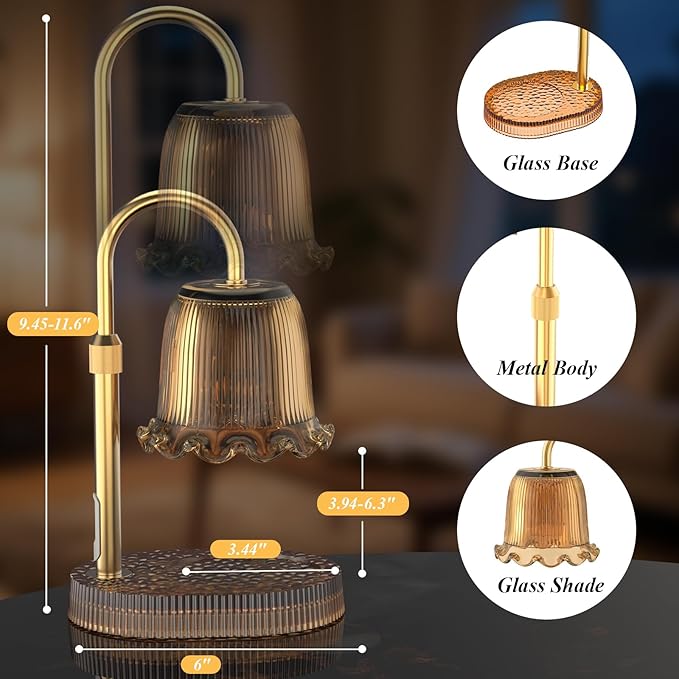 Candle Warmer Lamp with Adjustable Height - Flameless 4-Level Dimmable Wax Warmer, Timer Function & Stylish Design in Multiple Colors (Brown1)