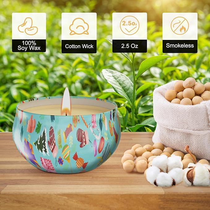 Christmas Candles Gifts Set for Women, Primevolve Scented Candles for 12 Bulk Home Aromatherapy, Strongly Fragrance Long Lasting Portable Travel Tin for Spa Bath Yoga