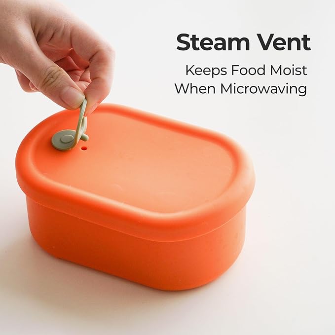 Premium Korean-Made Silicone Airtight Food Container with Steam Vent – BPA Free, Leakproof, Microwave & Freezer Safe Meal Prep. & Leftovers Storage (Mandarin Orange, 22 floz)