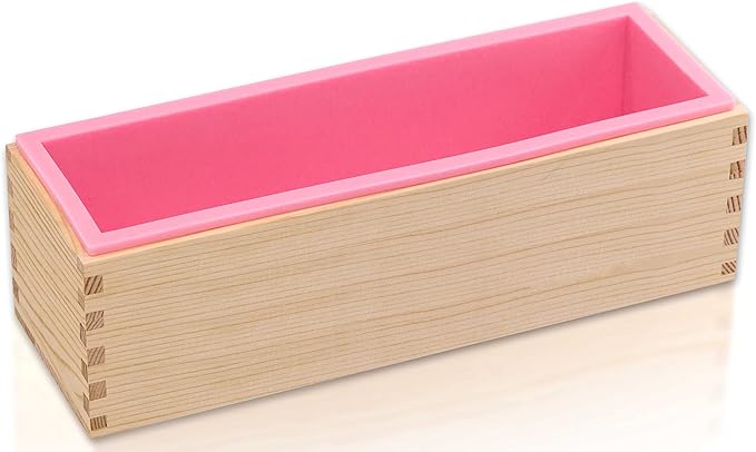 Lerykin Rectangular Soap Mold - 42oz Flexible Silicone Loaf Soap Mold with Wood Box for Making Craft Soap Homemade DIY Tool