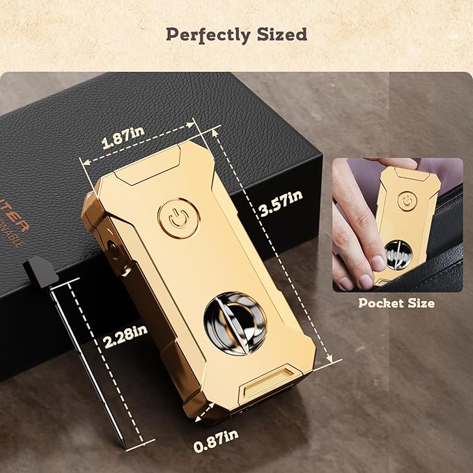 5-in-1 Torch Lighter with Tool, Holder, Punch, Draw Enhancer Tool, Double Jet Flame, Windproof Lighters, Gifts for Men, Rechargeable and Refillable Butane Lighter, Cool Lighters for Men Candles (Gold)