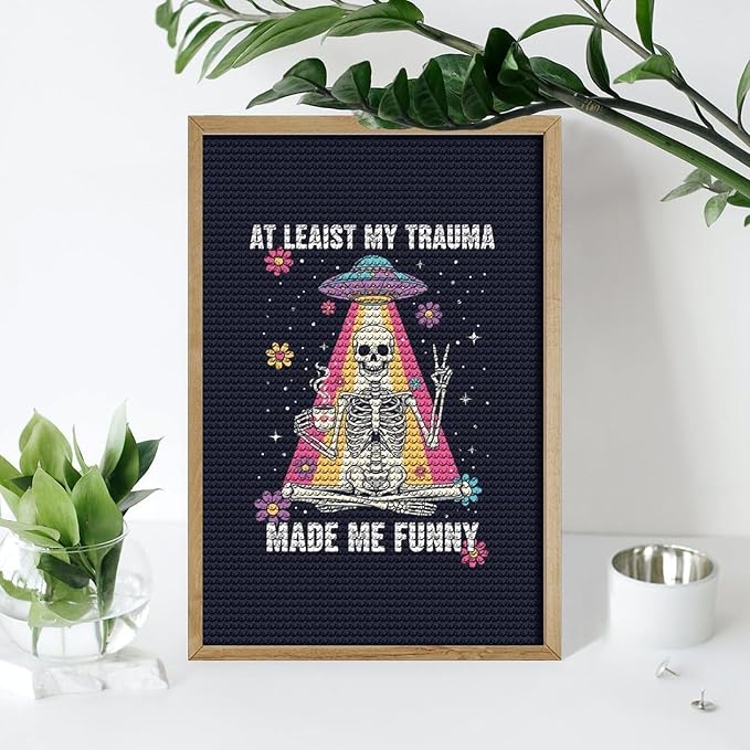 KIVJMSIDJA Skull Skeleton “At Least My Trauma Made Me Funny” Diamond Art Kits for Adults for Beginners, 5D Full Diamond Art Paint 8"x12"