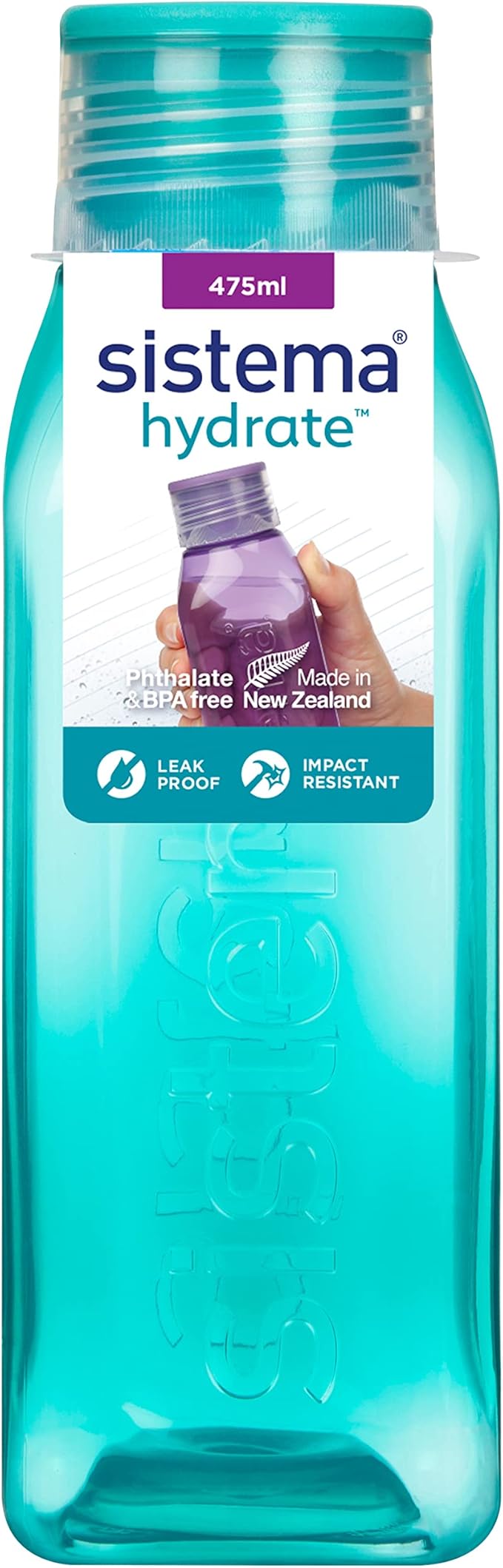 Sistema BPA Free Stackable Square Bottle, Assorted Colours, 475 ml