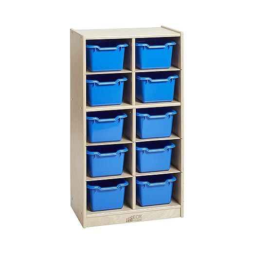ECR4Kids 10 Cubby Mobile Tray Cabinet and 10 Scoop Front Bins, 5x2, Kids Furniture, Blue