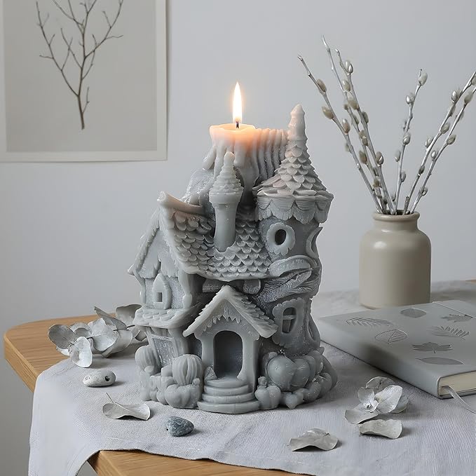 XIAOSHUI Forest Magic Cottage Candle Molds House Candle Silicone Mold for Candles Making Resin Casting Aromatherapy Candles Gypsum Craft Home Decorate