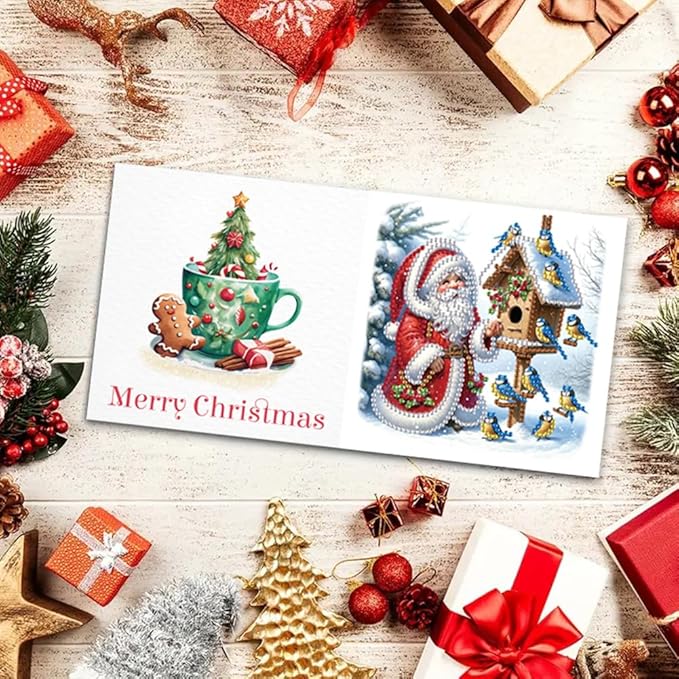 6 Pack Christmas DIY Rhinestone Painting Greeting Set, Snowman Santa Diamond Art with Envelopes, Holiday Gift for Family Friends