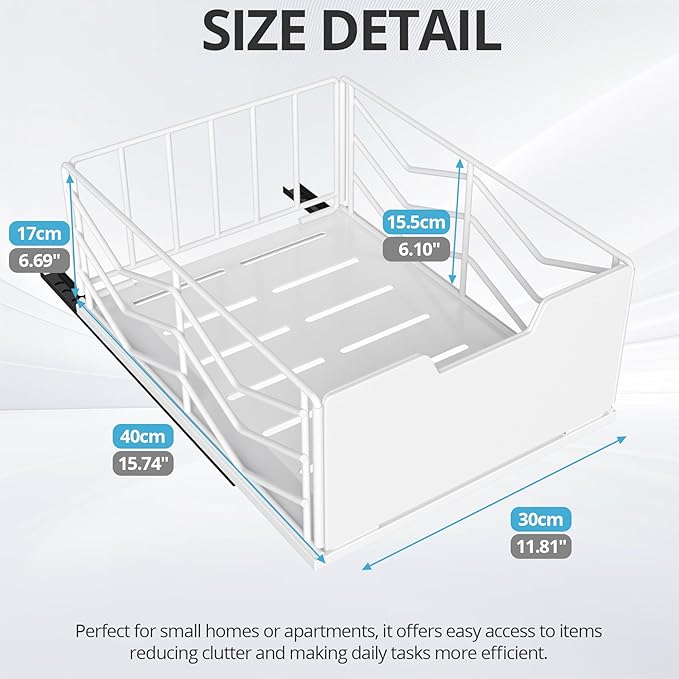 ZOINLIY Pull Out Cabinet Organizer, Pantry Slide Out Drawer Organizer with Adhesive Strips, Heavy Duty Under Sink Organizer, Storage and Organization for Kitchen, Bathroom, 15.7" D x 11.8" W x 6.7" H