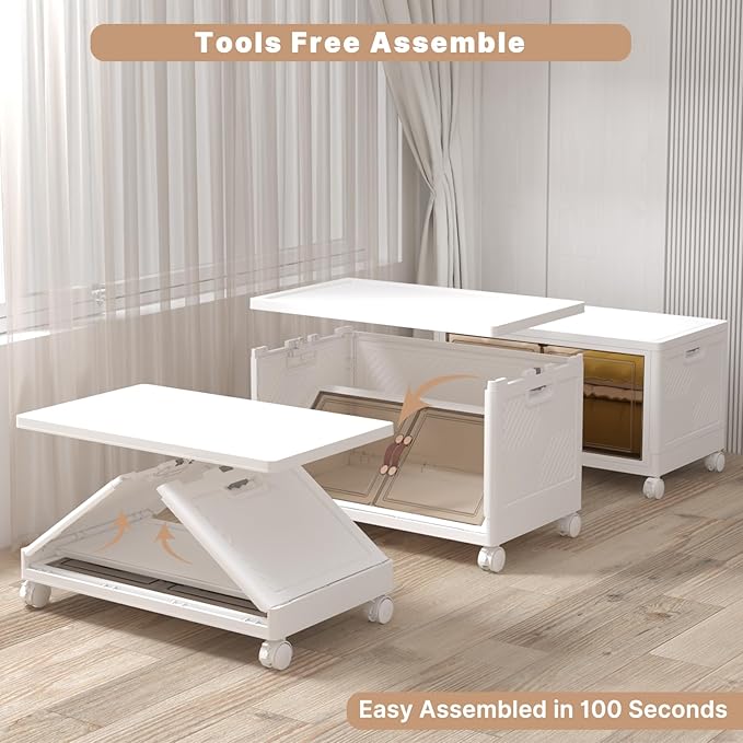Extra Large Stackable Storage Bins with Lids & Wheels, Foldable Plastic Storage Bins (1, White, 30"×20"×18")